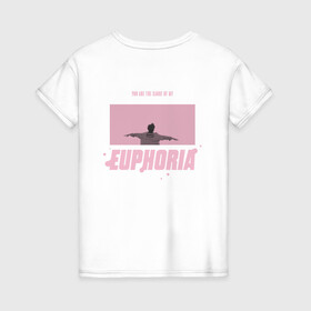 Женская футболка хлопок с принтом EUPHORIA | BTS | PINK Edition  в Рязани, 100% хлопок | прямой крой, круглый вырез горловины, длина до линии бедер, слегка спущенное плечо | bighit | bts | butter | k pop | love yourself | music | битиэс | бойсбенд | бтс | кейпоп | корея | чимин | эйфория