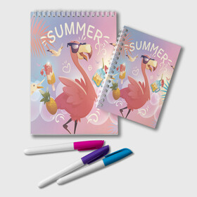 Блокнот Летний фламинго: в Рязани, 100% бумага | 48 листов, плотность листов — 60 г/м2, плотность картонной обложки — 250 г/м2. Листы скреплены удобной пружинной спиралью. Цвет линий — светло-серый
 | bird | summer | лето | птицы | розовый | фламинго
