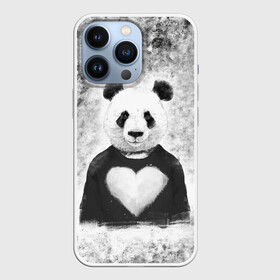 Чехол для iPhone 13 Pro с принтом Панда Любовь Сердце Меланж в Рязани,  |  | animals | beast | panda | глаза | животные | звери | краски | любовь | меланж | милые | панда | пятна | растения | сердце | серый | цветы | чб | эвкалипт