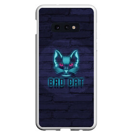 Чехол для Samsung S10E с принтом Bad cat в Рязани, Силикон | Область печати: задняя сторона чехла, без боковых панелей | Тематика изображения на принте: neon | neon cat | кирпич | неон | неоновый кот | стена | тренд