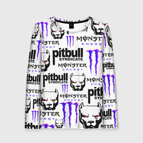 Женский лонгслив 3D с принтом PITBULL SYNDICATE X MONSTER в Рязани, 100% полиэстер | длинные рукава, круглый вырез горловины, полуприлегающий силуэт | Тематика изображения на принте: games | monster energy | pitbull syndicate | игры | питбудь синдикат | питбуль | разработчик игр | собака | энергетик. | эрик давидыч