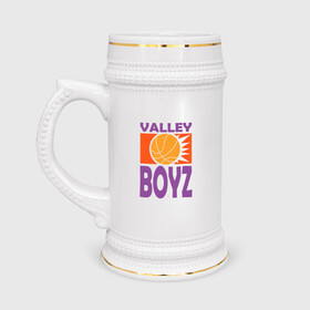 Кружка пивная с принтом Valley Boyz в Рязани,  керамика (Материал выдерживает высокую температуру, стоит избегать резкого перепада температур) |  объем 630 мл | basketball | mvp | nba | phoenix | sport | streetball | suns | аризона | баскетбол | игра | крис пол | мяч | нба | санс | спорт | стритбол | тренер | финикс | чемпион