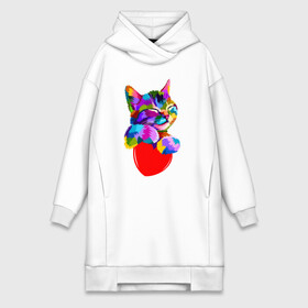 Платье-худи хлопок с принтом РАДУЖНЫЙ КОТИК   RAINBOW KITTY в Рязани,  |  | heart | kitty | like | low poly | rainbow | животные | звери | котик | лайк | радуга | радужный котик | сердечко | цветные