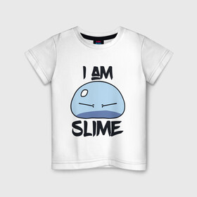 Детская футболка хлопок с принтом I AM SLIME, Я СЛИЗЬ в Рязани, 100% хлопок | круглый вырез горловины, полуприлегающий силуэт, длина до линии бедер | anime | rimuru | slime | tempest | аниме | о моем перерождении в слизь | римуру | слизь | темпест