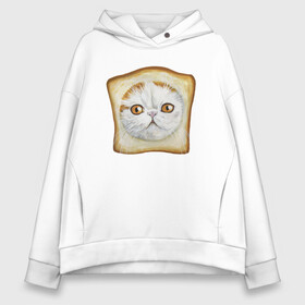 Женское худи Oversize хлопок с принтом Bread Cat в Рязани, френч-терри — 70% хлопок, 30% полиэстер. Мягкий теплый начес внутри —100% хлопок | боковые карманы, эластичные манжеты и нижняя кромка, капюшон на магнитной кнопке | animal | bread | cat | cute | kitty | meow | друг | еда | животные | киска | кися | китти | кот | котенок | котик | котэ | кошечка | кошка | мур | мяу | питомец | хлеб