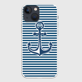 Чехол для iPhone 13 mini с принтом Тельняшка с якорем в Рязани,  |  | anchor | marine | vest | vest with anchor | морская | тельняшка | тельняшка с якорем | якорь