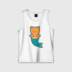 Детская майка хлопок с принтом Cat Mermaid в Рязани,  |  | animal | cat | cute | fish | kitty | meow | друг | животные | киска | кися | китти | кот | котенок | котик | котэ | кошечка | кошка | мур | мяу | питомец | русалка | русалочка | рыба