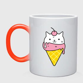 Кружка хамелеон с принтом Ice Cream Cat в Рязани, керамика | меняет цвет при нагревании, емкость 330 мл | animal | cat | cute | ice cream | kitty | meow | друг | животные | киска | кися | китти | кот | котенок | котик | котэ | кошечка | кошка | мороженое | мур | мяу | питомец