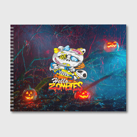 Альбом для рисования с принтом Hello Zombies в Рязани, 100% бумага
 | матовая бумага, плотность 200 мг. | Тематика изображения на принте: hello kitty | hello zombies | зомбак | зомби | китти | ужасы | хеллоуин | хэллоуин