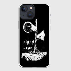 Чехол для iPhone 13 mini с принтом Сиреноголовый ЧБ Siren Head в Рязани,  |  | forest | games | monster | night | siren head | детям | игры | лес | монстр | надпись | ночь | сирена | сиреноголовый | солнце | страшилка | текст | темно | туман | ужастик | хоррор