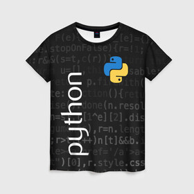 Женская футболка 3D с принтом PYTHON / ПАЙТОН в Рязани, 100% полиэфир ( синтетическое хлопкоподобное полотно) | прямой крой, круглый вырез горловины, длина до линии бедер | big data | hacker | it | python | айти | база данных | взлом | искусственный интелект. | кодер | нейросети | пайтон | питон | прогер | программирование | программист | разработчик | хакер | языки программирования