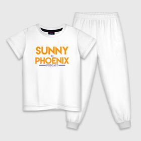 Детская пижама хлопок с принтом Sunny In Phoenix в Рязани, 100% хлопок |  брюки и футболка прямого кроя, без карманов, на брюках мягкая резинка на поясе и по низу штанин
 | Тематика изображения на принте: basketball | mvp | nba | phoenix | sport | streetball | suns | аризона | баскетбол | игра | крис пол | мяч | нба | санс | спорт | стритбол | тренер | финикс | чемпион