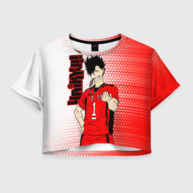 Женская футболка Crop-top 3D с принтом Куроо Тецуро / Kuroo Tetsuro в Рязани, 100% полиэстер | круглая горловина, длина футболки до линии талии, рукава с отворотами | haikyu | haikyuu | hinata shoyo | kuroo tetsuro | volleyball | аниме волейбол | волейбол | волейбол аниме | куро | куро сан | куроо тецуро | некома | сёё хината | хината шое | шоё хината