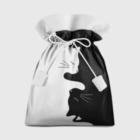 Подарочный 3D мешок с принтом Коты инь янь в Рязани, 100% полиэстер | Размер: 29*39 см | Тематика изображения на принте: cat | домашние животные | звери | инь и янь | инь янь | кот | коты | кошка | кошки | черно белое | чернобелое | черное и белое
