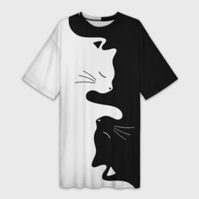 Платье-футболка 3D с принтом Коты инь янь в Рязани,  |  | Тематика изображения на принте: cat | домашние животные | звери | инь и янь | инь янь | кот | коты | кошка | кошки | черно белое | чернобелое | черное и белое