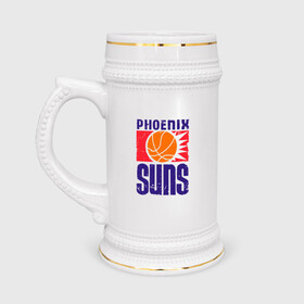 Кружка пивная с принтом Phoenix Suns в Рязани,  керамика (Материал выдерживает высокую температуру, стоит избегать резкого перепада температур) |  объем 630 мл | Тематика изображения на принте: basketball | mvp | nba | phoenix | sport | streetball | suns | аризона | баскетбол | игра | крис пол | мяч | нба | санс | спорт | стритбол | тренер | финикс | чемпион