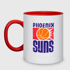 Кружка двухцветная с принтом Phoenix Suns в Рязани, керамика | объем — 330 мл, диаметр — 80 мм. Цветная ручка и кайма сверху, в некоторых цветах — вся внутренняя часть | Тематика изображения на принте: basketball | mvp | nba | phoenix | sport | streetball | suns | аризона | баскетбол | игра | крис пол | мяч | нба | санс | спорт | стритбол | тренер | финикс | чемпион