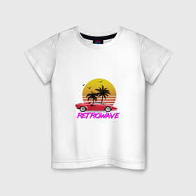 Детская футболка хлопок с принтом Retrowave style 2 в Рязани, 100% хлопок | круглый вырез горловины, полуприлегающий силуэт, длина до линии бедер | lamborghini | palms | retrowave | sunset | закат | ламборгини | машина | ретровейв