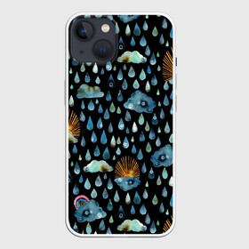 Чехол для iPhone 13 с принтом Дождливая осень.Солнце, облака в Рязани,  |  | autumn | pattern | raibow | rain | raindrops | sun | watercolor | акварель | дизайн | дождливый | дождь | закат | капли | коллаж | ливень | морось | непогода | облака | осень | паттерн | погода | природа | радуга | рассвет | солнце