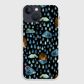 Чехол для iPhone 13 mini с принтом Дождливая осень.Солнце, облака в Рязани,  |  | autumn | pattern | raibow | rain | raindrops | sun | watercolor | акварель | дизайн | дождливый | дождь | закат | капли | коллаж | ливень | морось | непогода | облака | осень | паттерн | погода | природа | радуга | рассвет | солнце