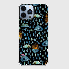 Чехол для iPhone 13 Pro Max с принтом Дождливая осень.Солнце, облака в Рязани,  |  | autumn | pattern | raibow | rain | raindrops | sun | watercolor | акварель | дизайн | дождливый | дождь | закат | капли | коллаж | ливень | морось | непогода | облака | осень | паттерн | погода | природа | радуга | рассвет | солнце