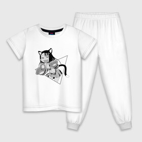 Детская пижама хлопок с принтом Нагаторо-сан кошечка в Рязани, 100% хлопок |  брюки и футболка прямого кроя, без карманов, на брюках мягкая резинка на поясе и по низу штанин
 | аниме | кошка | нагаторо | неко | садистка | ученица | хаясэ | школьница