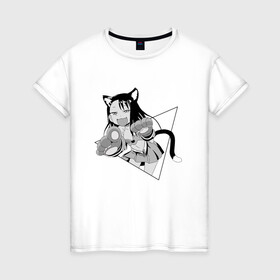 Женская футболка хлопок с принтом Нагаторо-сан кошечка в Рязани, 100% хлопок | прямой крой, круглый вырез горловины, длина до линии бедер, слегка спущенное плечо | аниме | кошка | нагаторо | неко | садистка | ученица | хаясэ | школьница