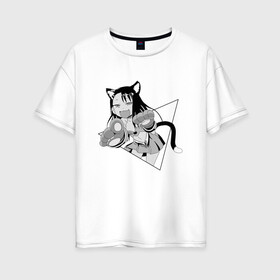 Женская футболка хлопок Oversize с принтом Нагаторо-сан кошечка в Рязани, 100% хлопок | свободный крой, круглый ворот, спущенный рукав, длина до линии бедер
 | аниме | кошка | нагаторо | неко | садистка | ученица | хаясэ | школьница