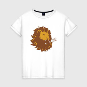 Женская футболка хлопок с принтом Lion Rawr в Рязани, 100% хлопок | прямой крой, круглый вырез горловины, длина до линии бедер, слегка спущенное плечо | animal | cat | lion | африка | животные | зверь | кот | кошка | лев | львенок | львица | тигр | хищник | царь