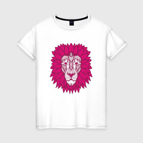 Женская футболка хлопок с принтом Pink Lion в Рязани, 100% хлопок | прямой крой, круглый вырез горловины, длина до линии бедер, слегка спущенное плечо | animal | cat | lion | африка | животные | зверь | кот | кошка | лев | львенок | львица | тигр | хищник | царь
