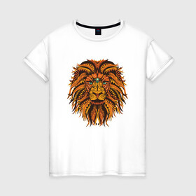 Женская футболка хлопок с принтом Лев в Рязани, 100% хлопок | прямой крой, круглый вырез горловины, длина до линии бедер, слегка спущенное плечо | animal | cat | lion | африка | животные | зверь | кот | кошка | лев | львенок | львица | тигр | хищник | царь