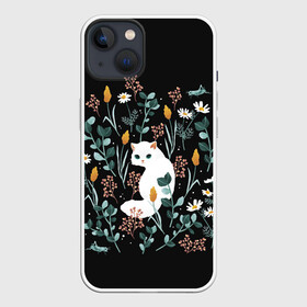 Чехол для iPhone 13 с принтом Кошечка среди цветов в Рязани,  |  | cat | cats | flowers | киса | киска | кот | коте | котенок | котик | котэ | кошечка | кошка | мем | мем с кошкой | мяу | ромашки | с кошечкой | с кошкой | цветы