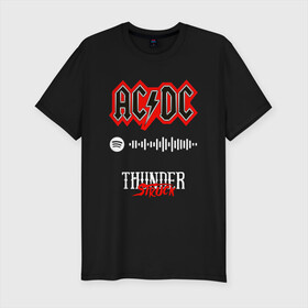 Мужская футболка хлопок Slim с принтом AC DC THUNDERSTRUCK SPOTIFY в Рязани, 92% хлопок, 8% лайкра | приталенный силуэт, круглый вырез ворота, длина до линии бедра, короткий рукав | Тематика изображения на принте: ac dc | angus young | back in black | brian johnson | hells bells | highway to hell | rock | spotify | thunderstruck | tnt | ангус янг | брайан джонсон | группа | музыка | рок | спотифай. | эйси диси