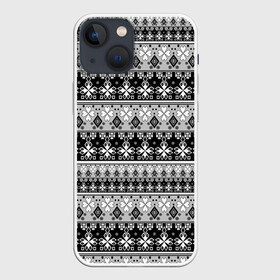 Чехол для iPhone 13 mini с принтом Черно белый орнамент в Рязани,  |  | молодежный | мужской | орнамент | полосы | скандинавский | современный | черно белый | этнический
