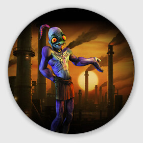 Коврик для мышки круглый с принтом Oddworld в Рязани, резина и полиэстер | круглая форма, изображение наносится на всю лицевую часть | abe | abes odyssey | eco | mudokon | playstation | ps | rupture farms | одиссея эйба | плейстейшен | разрывные фермы | эйб | экология