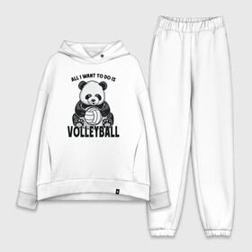 Женский костюм хлопок Oversize с принтом Volleyball Panda в Рязани,  |  | Тематика изображения на принте: ball | beach | game | panda | sport | volley | volleyball | волейбол | волейболист | волейболистка | гол | животные | игра | игрок | медведь | мяч | панда | площадка | пляж | пляжный | победа | сетка | спорт | тренер | чемпион