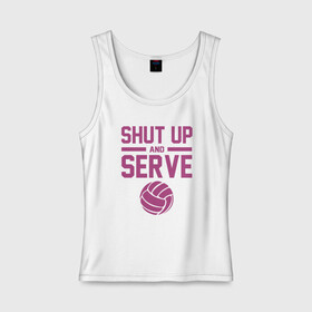 Женская майка хлопок с принтом Shut Up And Serve в Рязани, 95% хлопок, 5% эластан |  | ball | beach | game | sport | volley | volleyball | волейбол | волейболист | волейболистка | гол | игра | игрок | мяч | площадка | пляж | пляжный | победа | сетка | спорт | тренер | чемпион