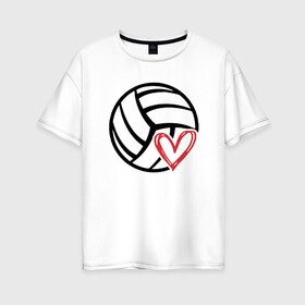 Женская футболка хлопок Oversize с принтом Love Volleyball в Рязани, 100% хлопок | свободный крой, круглый ворот, спущенный рукав, длина до линии бедер
 | ball | beach | game | love | sport | volley | volleyball | волейбол | волейболист | волейболистка | гол | игра | игрок | любовь | мяч | площадка | пляж | пляжный | победа | сердце | сетка | спорт | тренер | чемпион