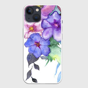 Чехол для iPhone 13 с принтом Акварель цветы в Рязани,  |  | flowers | акварель | букет | синий | цветы