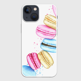 Чехол для iPhone 13 mini с принтом Macarons. Нежный десерт в Рязани,  |  | акварель | акварельные | десерт | десерты | макаронс | макаруны | пирожное | пирожные | разноцветные | сладости