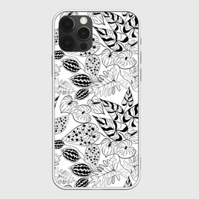 Чехол для iPhone 12 Pro Max с принтом Черно-белый узор Тропики в Рязани, Силикон |  | абстрактный | листья | модный | популярный | рисунок | скетч | тропический узор | цветы | черный и белый | экзотические растения