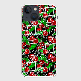 Чехол для iPhone 13 mini с принтом Абстрактный узор спелая вишня в Рязани,  |  | вишня | детский | зеленый | красная вишня | красный | летний узор | лето | ягодный принт | ягоды