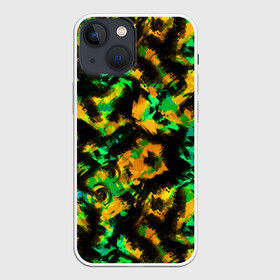 Чехол для iPhone 13 mini с принтом Абстрактный желто зеленый узор в Рязани,  |  | абстрактный | желтый | зеленый | камуфляж | мужской | популярный | размытый узор | современный | черный