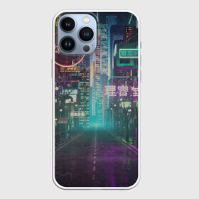 Чехол для iPhone 13 Pro Max с принтом Neon Tokyo в Рязани,  |  | anime | cyber | cyberpunk | japan | japanese | neon | retro | retro wave | road | street | tokyo | wave | аниме | дорога | иероглифы | кибер | киберпанк | неон | неоновый | ночной токио | ночь | ретро | свет | токио | улица | уличный | эстетика