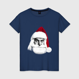 Женская футболка хлопок с принтом Санта Клаус в Рязани, 100% хлопок | прямой крой, круглый вырез горловины, длина до линии бедер, слегка спущенное плечо | дед мороз | клаус | новый год | праздник | праздничный | рождество | санта