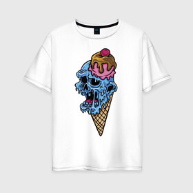 Женская футболка хлопок Oversize с принтом Horror ice cream в Рязани, 100% хлопок | свободный крой, круглый ворот, спущенный рукав, длина до линии бедер
 | fear | halloween | horror | hype | ice cream | jaw | skull | teeth | зубы | мороженое | пасть | ужас | хайп | хэллоуин | череп