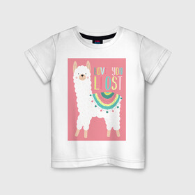 Детская футболка хлопок с принтом Милашка лама в Рязани, 100% хлопок | круглый вырез горловины, полуприлегающий силуэт, длина до линии бедер | kawaii | pink | домашние животные | звери | лама | мило | надпись | пончо | радуга | розовый | румяна | ферма | фермерские животные