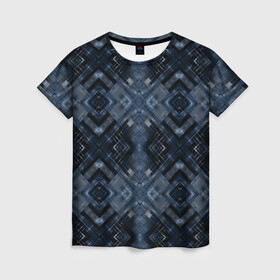 Женская футболка 3D с принтом Темный синий абстрактный узор  в Рязани, 100% полиэфир ( синтетическое хлопкоподобное полотно) | прямой крой, круглый вырез горловины, длина до линии бедер | абстрактный | молодежный | плед | синий | современный | темно синий
