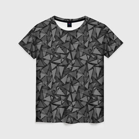 Женская футболка 3D с принтом Геометрический серый узор  в Рязани, 100% полиэфир ( синтетическое хлопкоподобное полотно) | прямой крой, круглый вырез горловины, длина до линии бедер | абстрактный | геометрический | мозаика | серый | современный | темный серый | черно белый