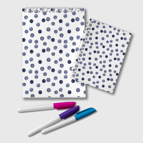 Блокнот Акварельный синий горох: в Рязани, 100% бумага | 48 листов, плотность листов — 60 г/м2, плотность картонной обложки — 250 г/м2. Листы скреплены удобной пружинной спиралью. Цвет линий — светло-серый
 | акварельный | акварельный узор | белый и синий | в горошек | горох | синий горох | темно синий горох